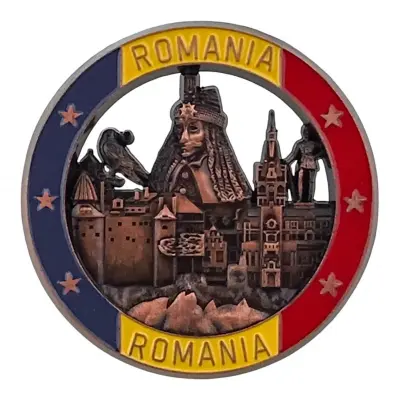 Vlad tepes, castelul bran, magnet din metal rotund, model 3100h